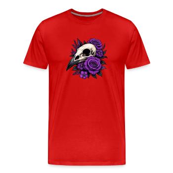 Violettes Schädel Rosen Design - Männer Premium Bio T-Shirt - Rot - Vorne - Damien (186cm)
