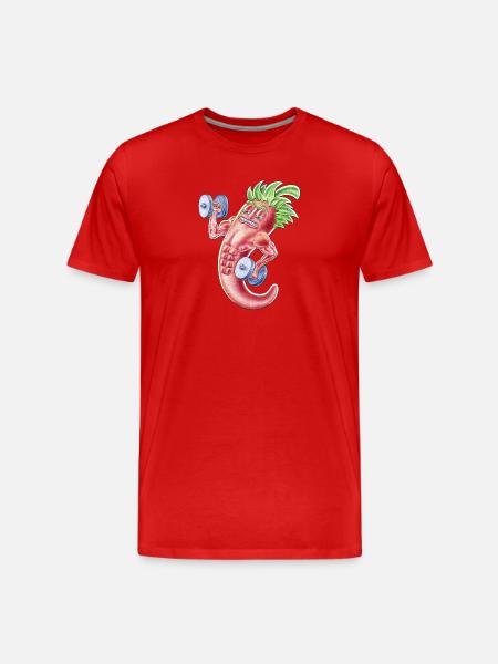 Muscular Chilli Cartoon Pepper Lifting Weights - Men's Premium Organic T-Shirt - red