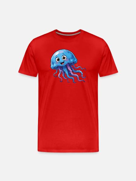 Blue Jellyfish Cartoon - Men's Premium Organic T-Shirt - red