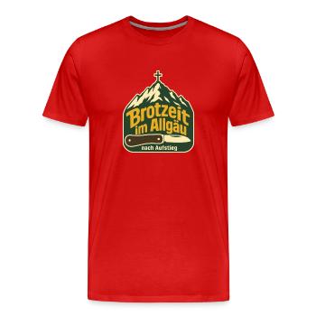 Brotzeit im Allgaeu nach Aufstieg Hiking Saying - Männer Premium Bio T-Shirt - Rot - Vorne - Damien (186cm)