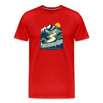 Panoramaweg Allgau Talblick Hiking Mountain Trail - Männer Premium Bio T-Shirt - Rot - Vorne - Damien (186cm)