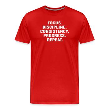 Concentration, discipline, progression, répétition. - T-shirt bio Premium Homme - rouge - Devant - Damien (186cm)