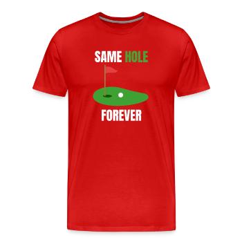 Junggesellenparty-Loch - Männer Premium Bio T-Shirt - Rot - Vorne - Damien (186cm)