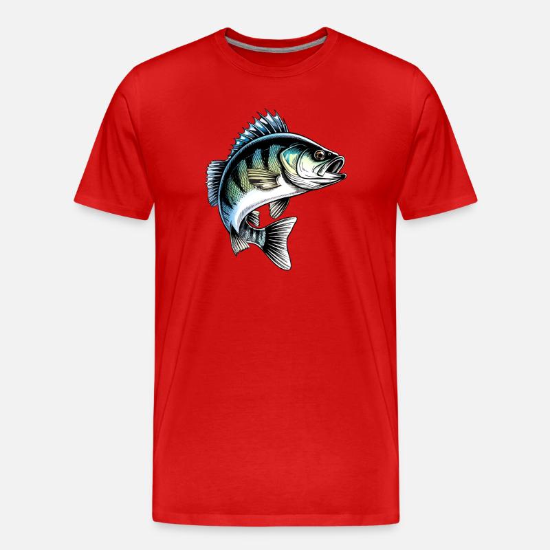 Springender Barsch Dynamische Fischillustration - Männer Premium Bio T-Shirt - Rot