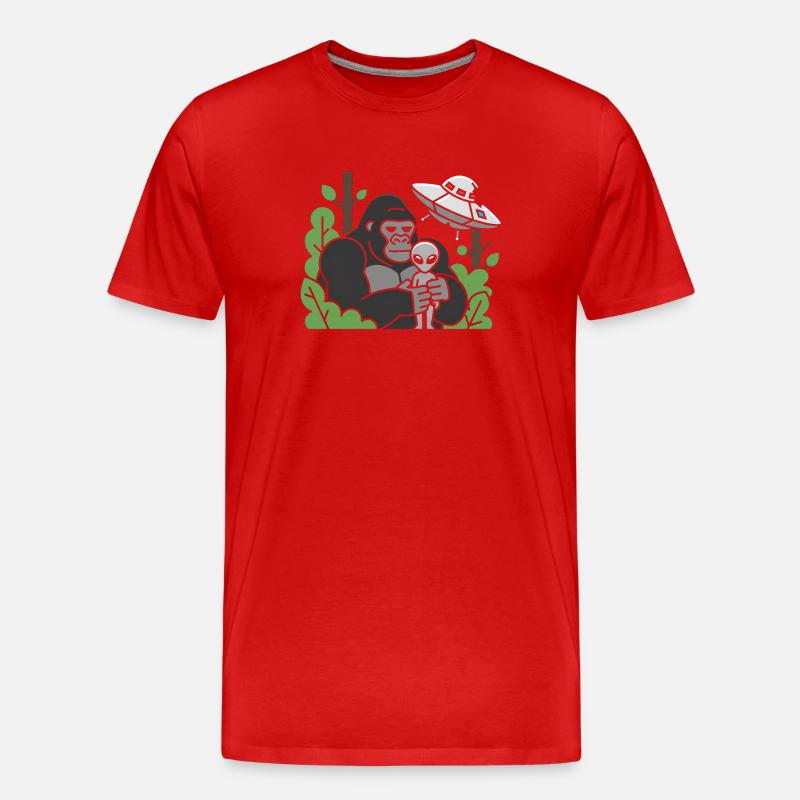 Gorilla und Alien im Dschungel-UFO - Männer Premium Bio T-Shirt - Rot