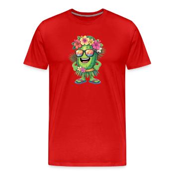  Lustige Urlaub Gurke im Hawaii Hula Look mit - Männer Premium Bio T-Shirt - Rot - Vorne - Damien (186cm)