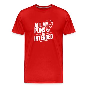 Tous mes jeux de mots sont intentionnels - T-shirt bio Premium Homme - rouge - Devant - Damien (186cm)