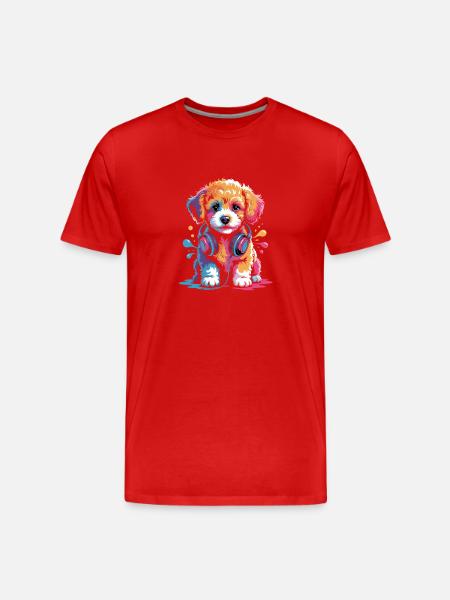 Chiot caniche avec un casque - T-shirt bio Premium Homme - rouge