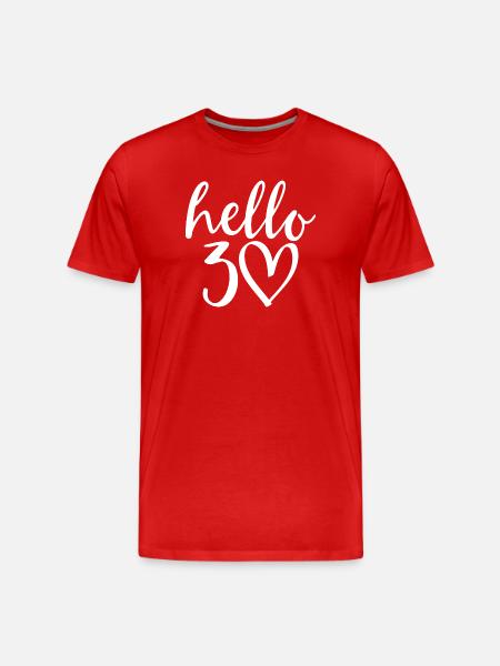 Hello 30 Birthday Script Heart - Men's Premium Organic T-Shirt - red