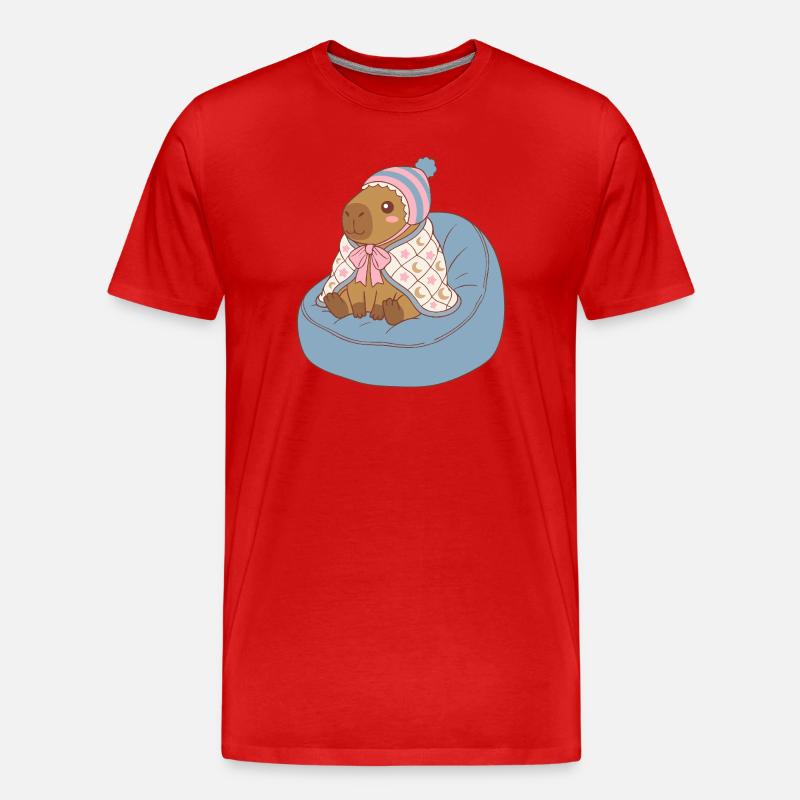 Cuddle Capybara Moonstar Blanket - Kawaii Design - Men's Premium Organic T-Shirt - red