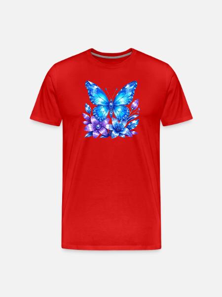 Blauer Schmetterling mit Lavendelblüten - Männer Premium Bio T-Shirt - Rot