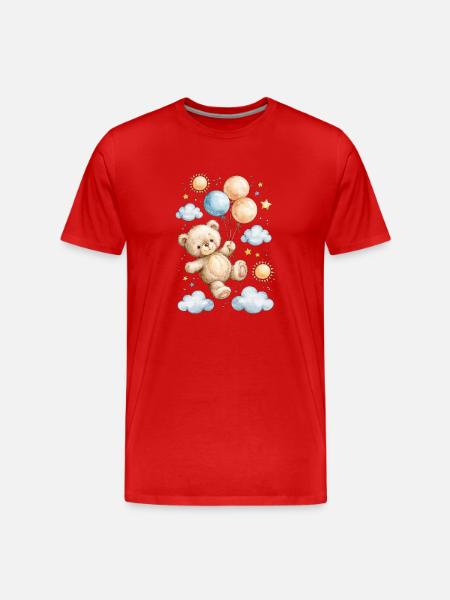 Teddy Bear Balloon Sky Whimsy - Men's Premium Organic T-Shirt - red