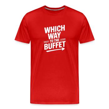 Welcher Weg zum Buffet - Männer Premium Bio T-Shirt - Rot - Vorne - Damien (186cm)