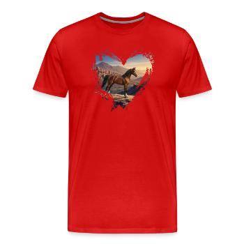Un cheval Arabe Al Jawf, un paysage et un coeur - T-shirt bio Premium Homme - rouge - Devant - Damien (186cm)