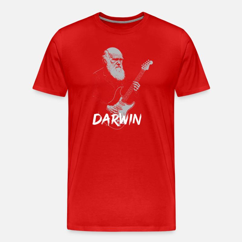 Darwin Playing Guitar Evolution - Men's Premium Organic T-Shirt - red
