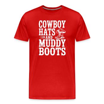 Cowboyhüte und matschige Stiefel - Männer Premium Bio T-Shirt - Rot - Vorne - Damien (186cm)