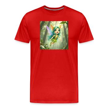 Fée de la Forêt d’Émeraude - T-shirt bio Premium Homme - rouge - Devant - Damien (186cm)