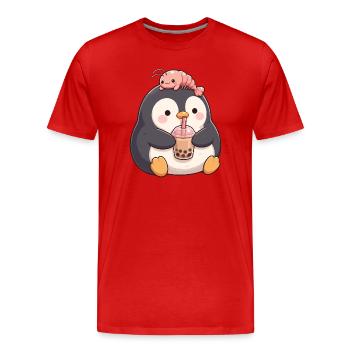  Kawaii Pinguin Bubble Tea Boba Garnele Niedriges - Männer Premium Bio T-Shirt - Rot - Vorne - Damien (186cm)
