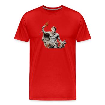 Zeus Donnergott Statue - Männer Premium Bio T-Shirt - Rot - Vorne - Damien (186cm)