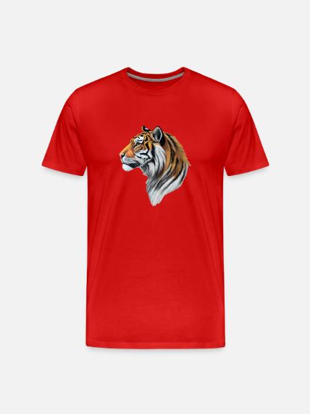 Bunter Tigerkopf - Männer Premium Bio T-Shirt - Rot