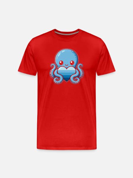 Blue Heart Octopus - Men's Premium Organic T-Shirt - red