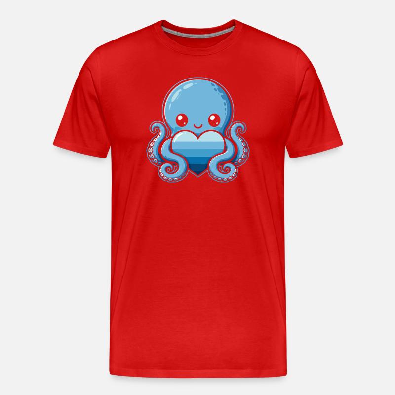 Blauer Herz-Octopus - Männer Premium Bio T-Shirt - Rot