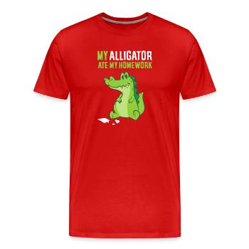 Alligator-Hausaufgaben-Unfug - Männer Premium Bio T-Shirt - Rot - Vorne - Damien (186cm)