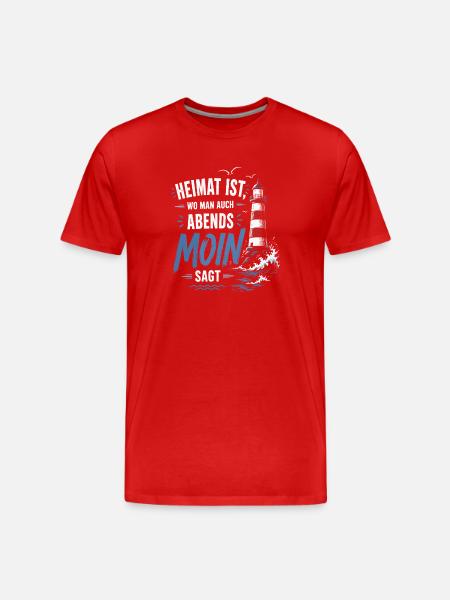 Heimat Moin Abend Leuchtturm - Männer Premium Bio T-Shirt - Rot