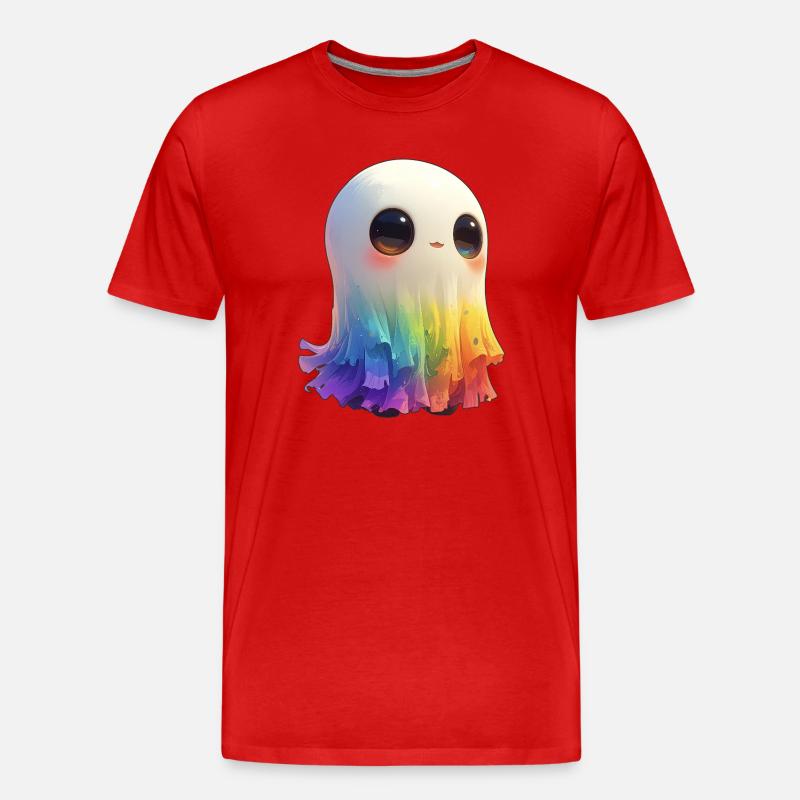 Fantôme arc-en-ciel flippant et mignon - T-shirt bio Premium Homme - rouge