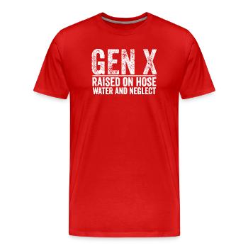 Génération X élevée avec de l’eau au tuyau et négligence - T-shirt bio Premium Homme - rouge - Devant - Damien (186cm)