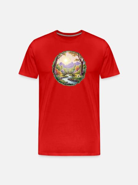 Frühlingsfarbene Landschaftsbrücke - Männer Premium Bio T-Shirt - Rot