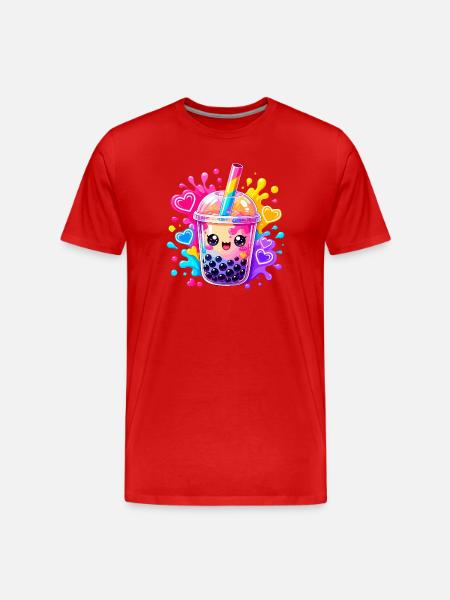 Kawaii Bubble Tea Farbexplosion - Männer Premium Bio T-Shirt - Rot