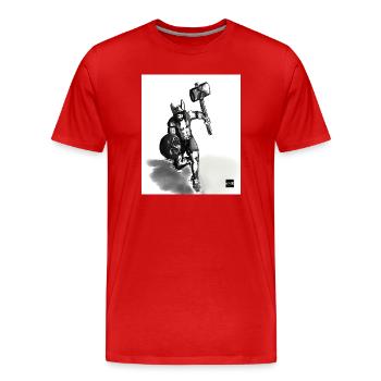 Wikingerkrieger mit Hammer auf dem Marsch - Männer Premium Bio T-Shirt - Rot - Vorne - Damien (186cm)