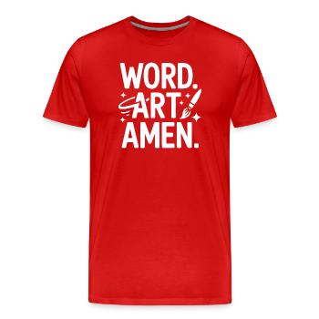 Word Art Amen Brush Tee - Men's Premium Organic T-Shirt - red - Front - Damien (186cm)