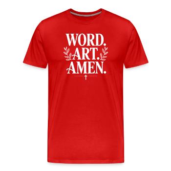 Word Art Amen Graphic Tee - Men's Premium Organic T-Shirt - red - Front - Damien (186cm)