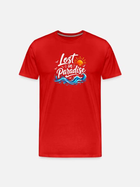 Lost in Paradise Beach Retro Sunset - Men's Premium Organic T-Shirt - red