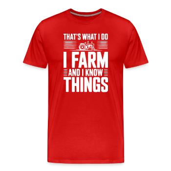 C’est ce que je fais, je cultive et je sais des choses - T-shirt bio Premium Homme - rouge - Devant - Damien (186cm)