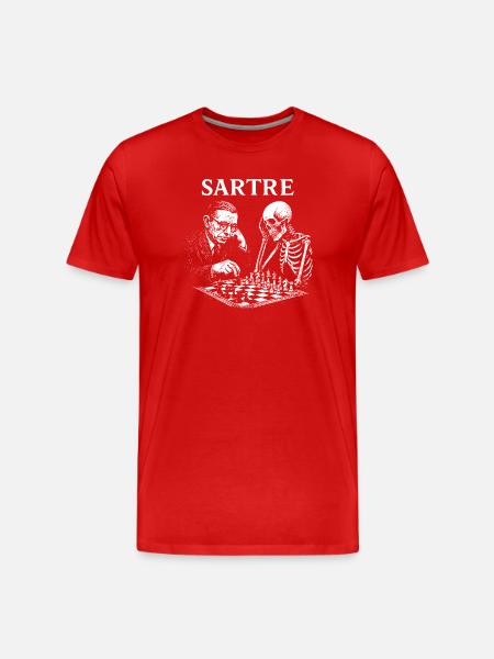 Sartre Playing Chess with Skeleton - Men's Premium Organic T-Shirt - red