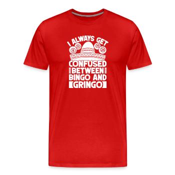 Joueur de bingo se confond, bingo et bingo gringo - T-shirt bio Premium Homme - rouge - Devant - Damien (186cm)