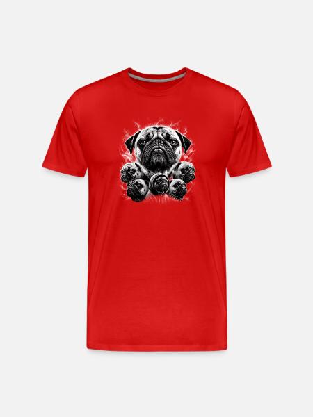 Monochrome Pug Collage - Men's Premium Organic T-Shirt - red