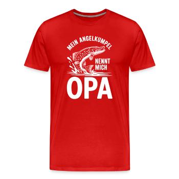 Mein Angelkumpel nennt mich Opa - Männer Premium Bio T-Shirt - Rot - Vorne - Damien (186cm)
