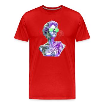 Lunettes néon Statue Vaporwave - T-shirt bio Premium Homme - rouge - Devant - Damien (186cm)