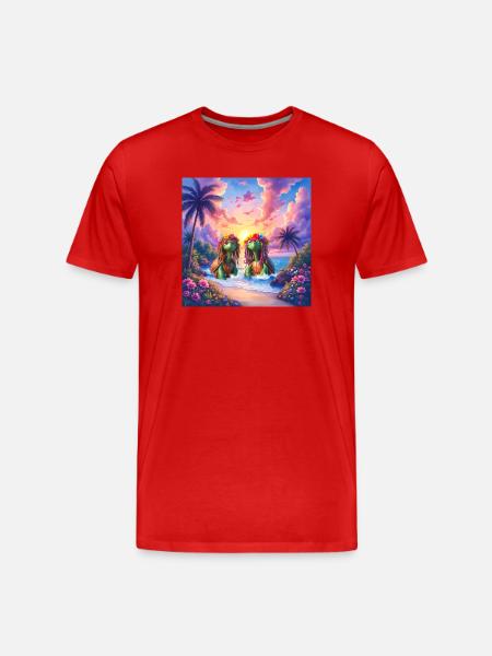 Tropical turtles at sunset - Men's Premium Organic T-Shirt - red