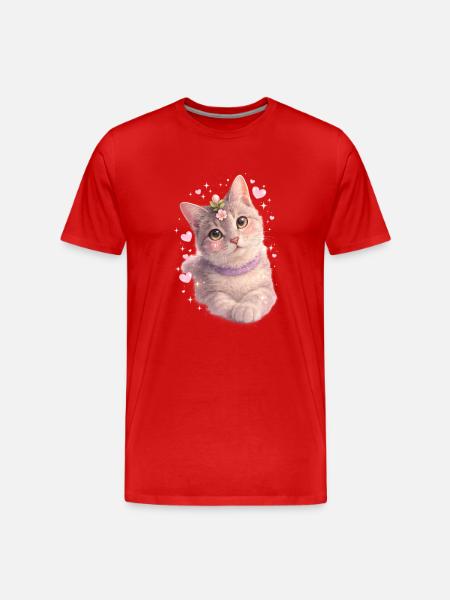 Chaton fleuri - T-shirt bio Premium Homme - rouge