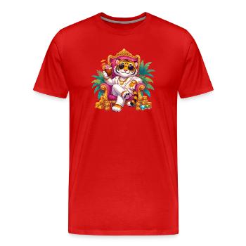 Tiger in golden lounge suit - Men's Premium Organic T-Shirt - red - Front - Damien (186cm)
