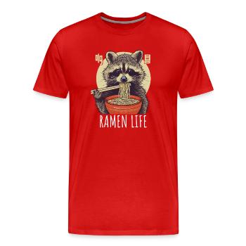 Japan Waschbär Ramen Nudel Retro Welle Motiv - Männer Premium Bio T-Shirt - Rot - Vorne - Damien (186cm)