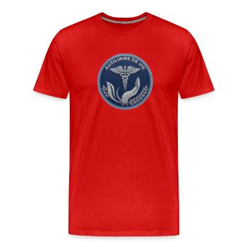 Soin Vie Caducée Main - T-shirt bio Premium Homme - rouge - Devant - Damien (186cm)