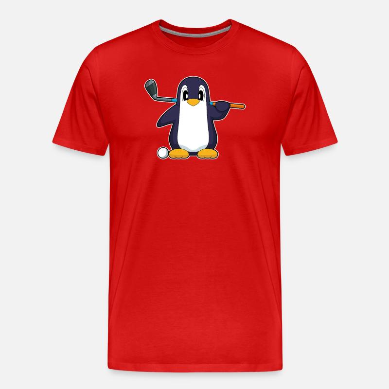 Pinguin Golf Golfschläger - Männer Premium Bio T-Shirt - Rot