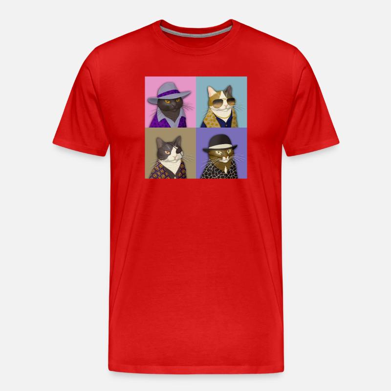 Badass Cat Quartet - Männer Premium Bio T-Shirt - Rot