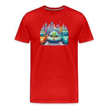 Des extraterrestres dans la circulation urbaine - T-shirt bio Premium Homme - rouge - Devant - Damien (186cm)